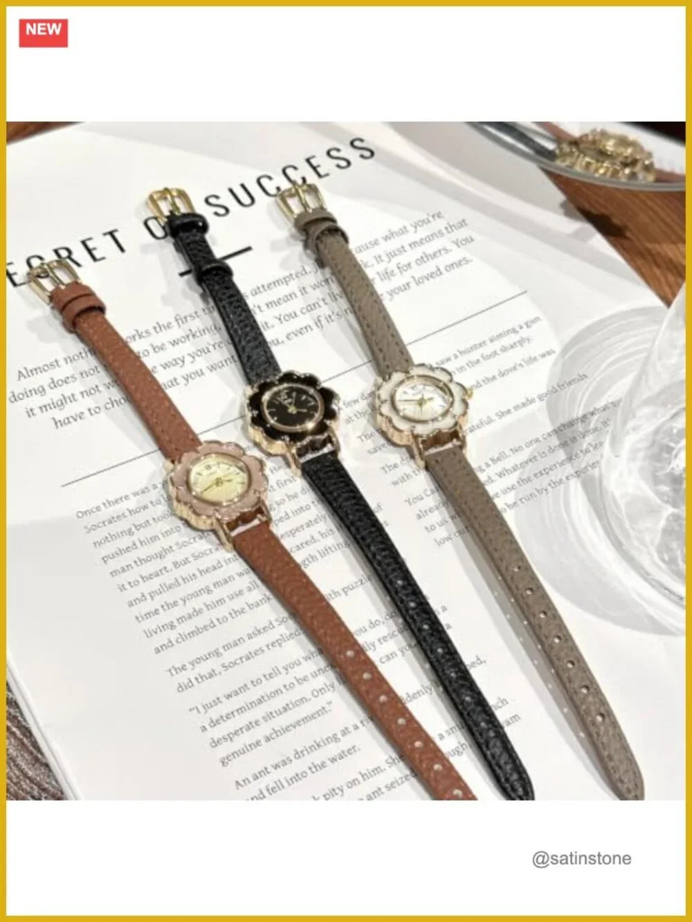 Floral-Shaped Quartz Watch Lightweight Leather Band Elegant Ladies Dress